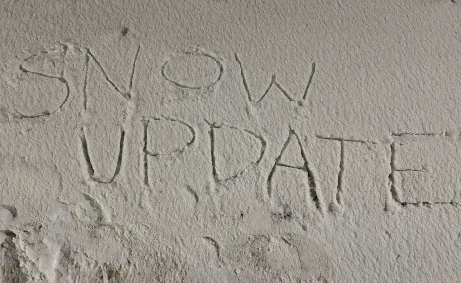 Snow update photo with writing